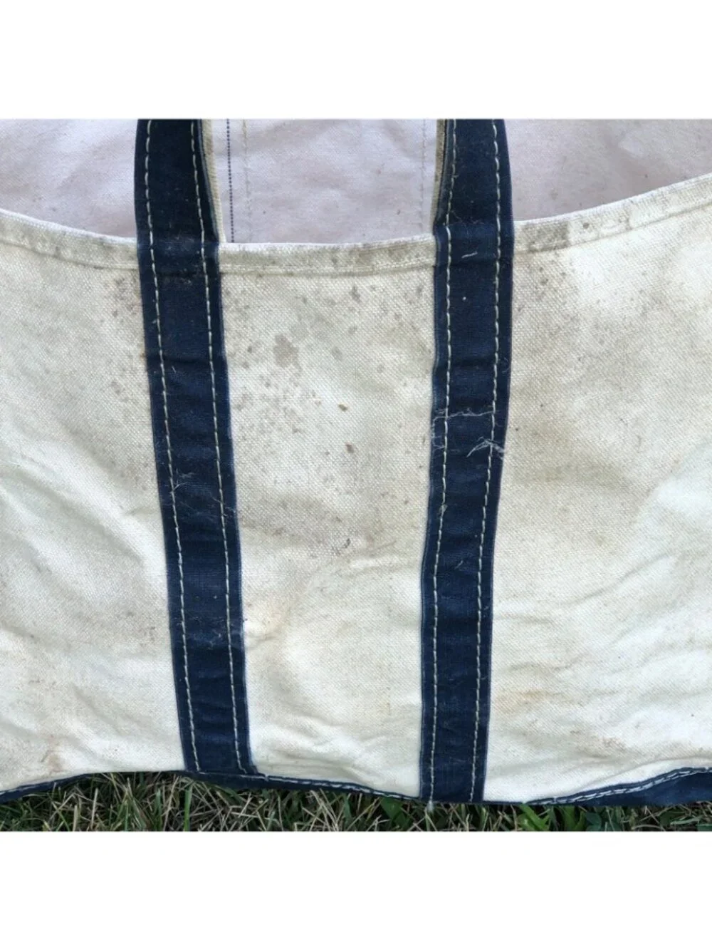 Vintage  80s LL Bean Canvas Boat & Tote Navy Handle Sawtooth Crinkle Tag Large